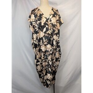 M.U.T. Designs Floral Ruffle Maxi Dress Black Tan Tropical Coquette NWT